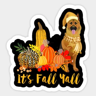 Its Fall Yall German Shepherd Dog Leopard Pumpkin Falling Sticker